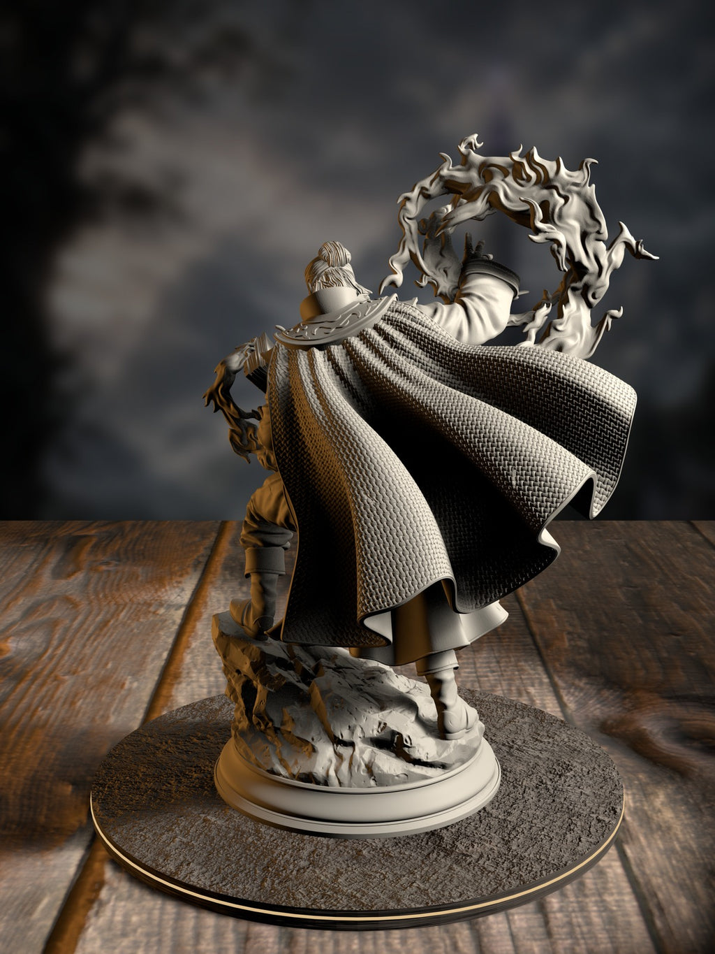 Aaron Drafthold rear view showing Celestial-touched robes and arcane sigil detail.