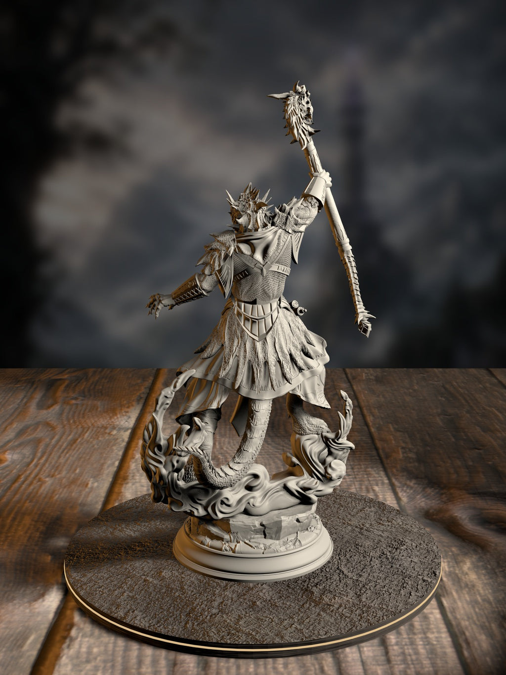 Artizak Stormscale rear view showing Dragonfolk scale and horn detailing.