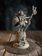 Baba Yaga, Ancient Witch, in tattered ritual garb, front view on a cursed-forest base.
