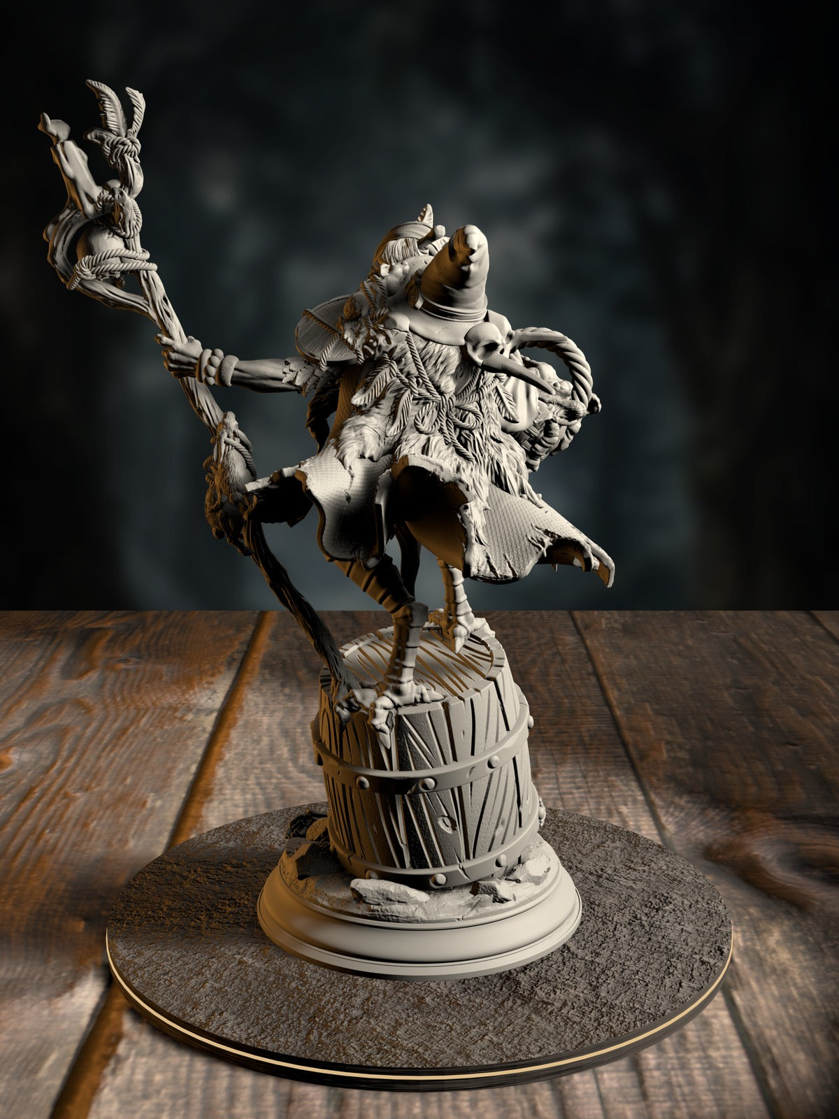 Baba Yaga rear view showing ancient crone detail and ritual garb.