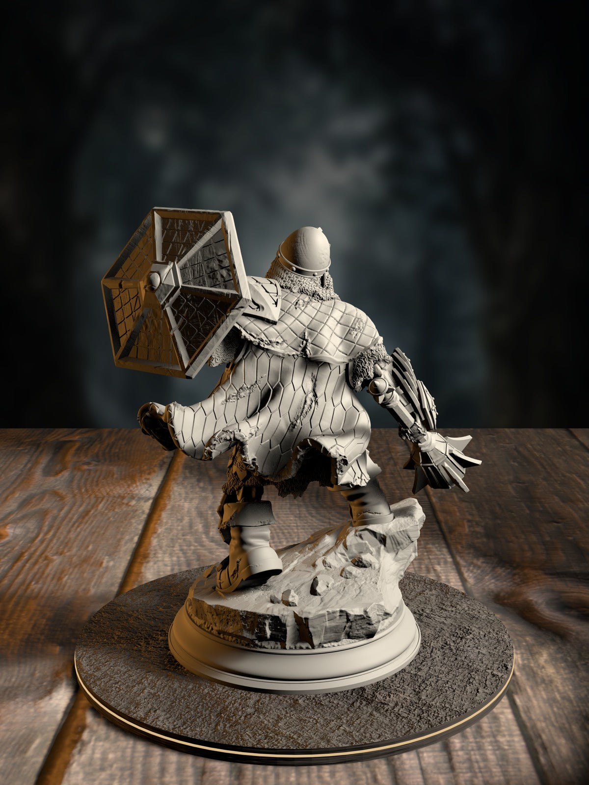 Brook rear view showing undead dwarven gear and animated posture.