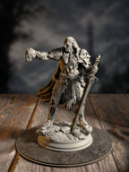 Corsicus, Swordsman of the North, in heavy cavalry armor with sword drawn, front view on a borderlands base.