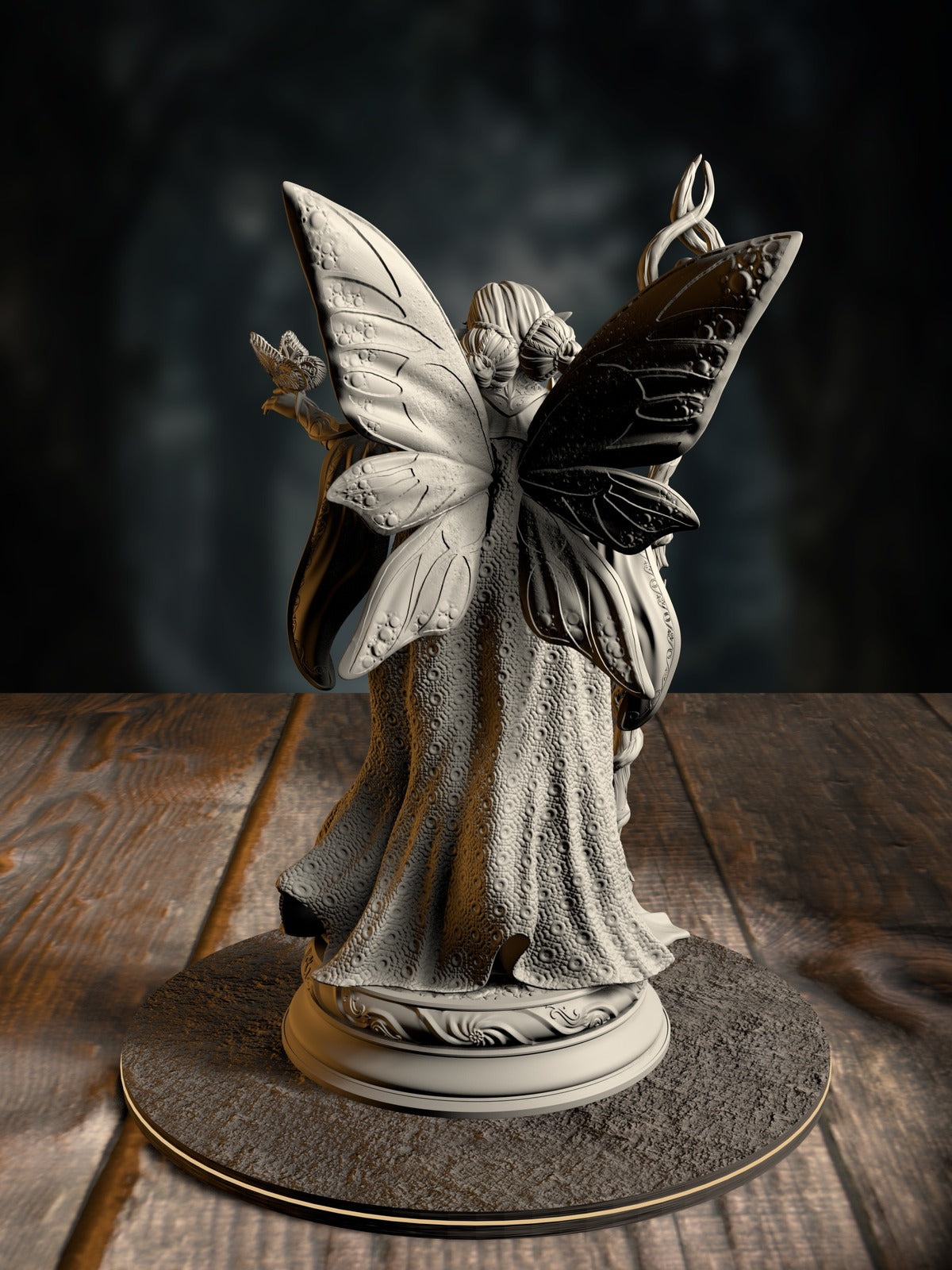 Feena rear view showing elf-fey elegance and magic detailing.