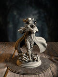 Hamelin Pansworth, The Pied Piper, mid-performance with a mystical flute, front view on a vermin-swarm base.