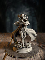 Hamelin Pansworth, The Pied Piper, mid-performance with a mystical flute, front view on a vermin-swarm base.