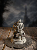 Korgrin Bloodstone, Fledgling Haemomancer, mid-cast with blood-magic sigils, front view on an alleyway base.