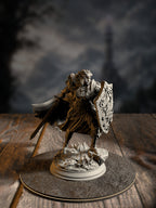 Lydia the Untarnished, Golden Griffin Sergeant, in military regalia with a dynamic combat stance, front view.