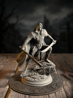 Mayor Severin Linhardt, Retired Hexhunter, dual-wielding swords in a rage-driven stance, front view.