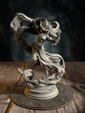 Rapunzel the Mad, Broken Princess, her enchanted hair weaponized around her, front view on a tower-interior base.