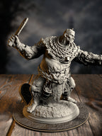 Sown One, Flesh Golem, a stitched-flesh construct advancing with exposed musculature, front view on a large scenic base.