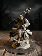 Thaddeus the Fortress, Horauthin’s Favoured, in heavy armor with Church insignia, front view on a scenic base.