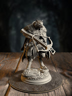 The Big Bad, Wolf Brigand, a controlled lycanthrope in huntsman gear, front view on a fringe-woods base.