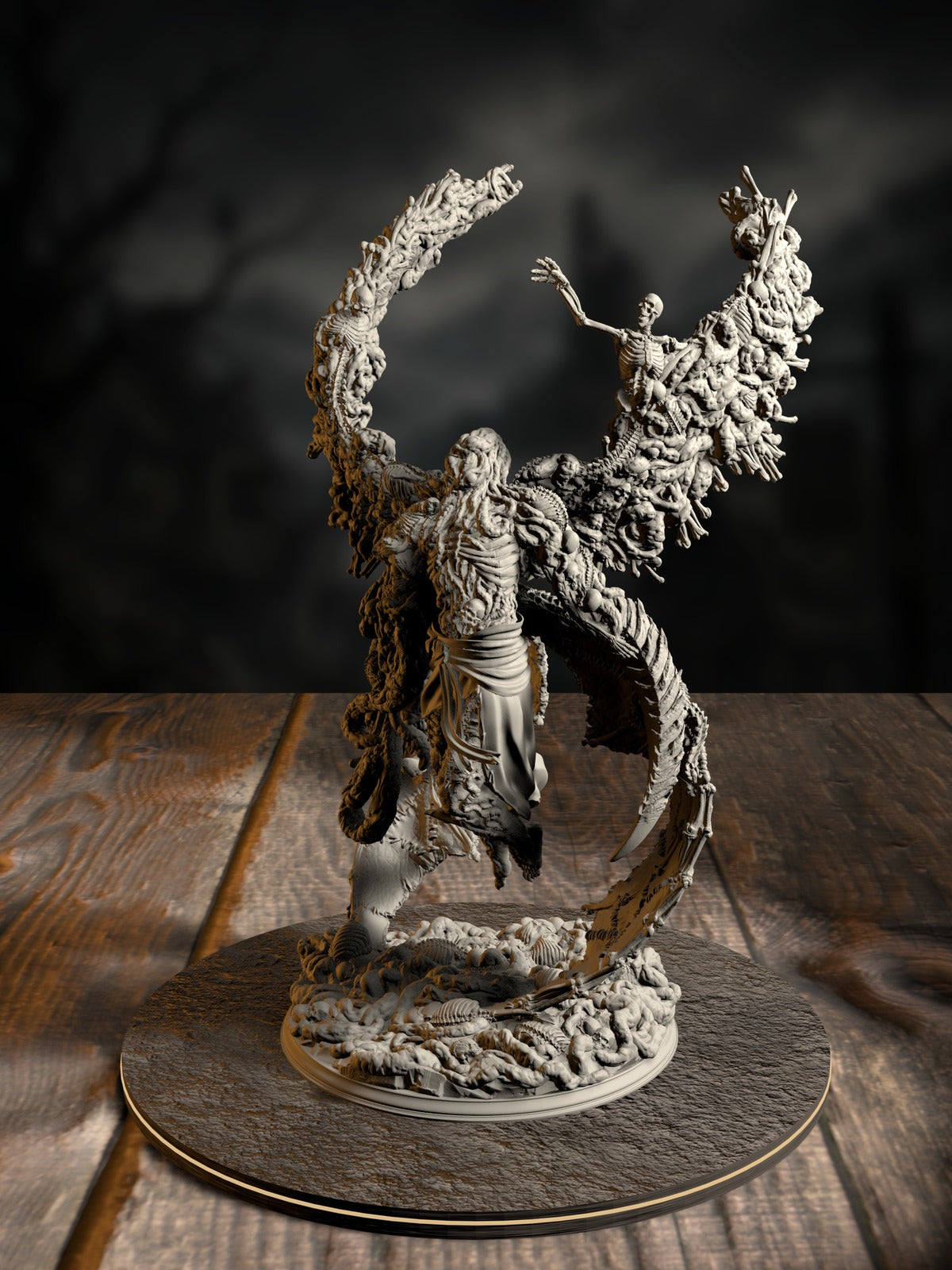The Blight’s Chosen, Blighted Angel, a towering amalgamated horror of fused villagers, front view on a huge scenic base.