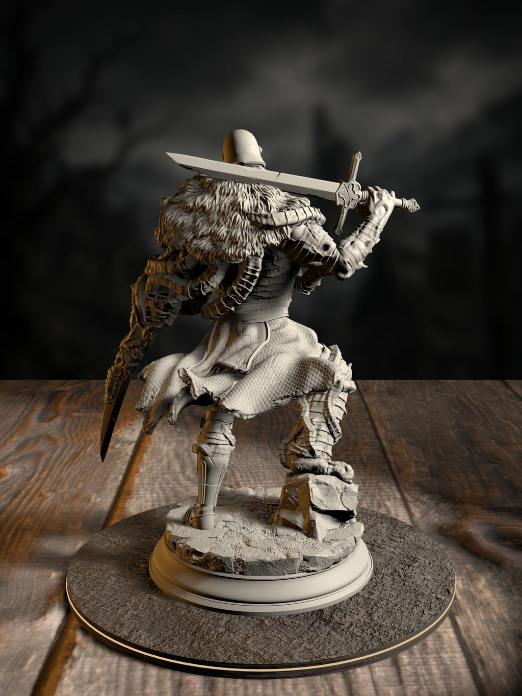 Blighted Knight 3 rear view showing grotesque flesh-armor fusion and weaponized limbs.