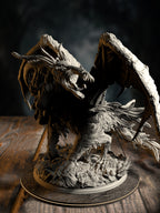 The Jabberwock, Monster of the Tulgey Wood, mid-lunge with slithy hide, front view on a huge scenic base.