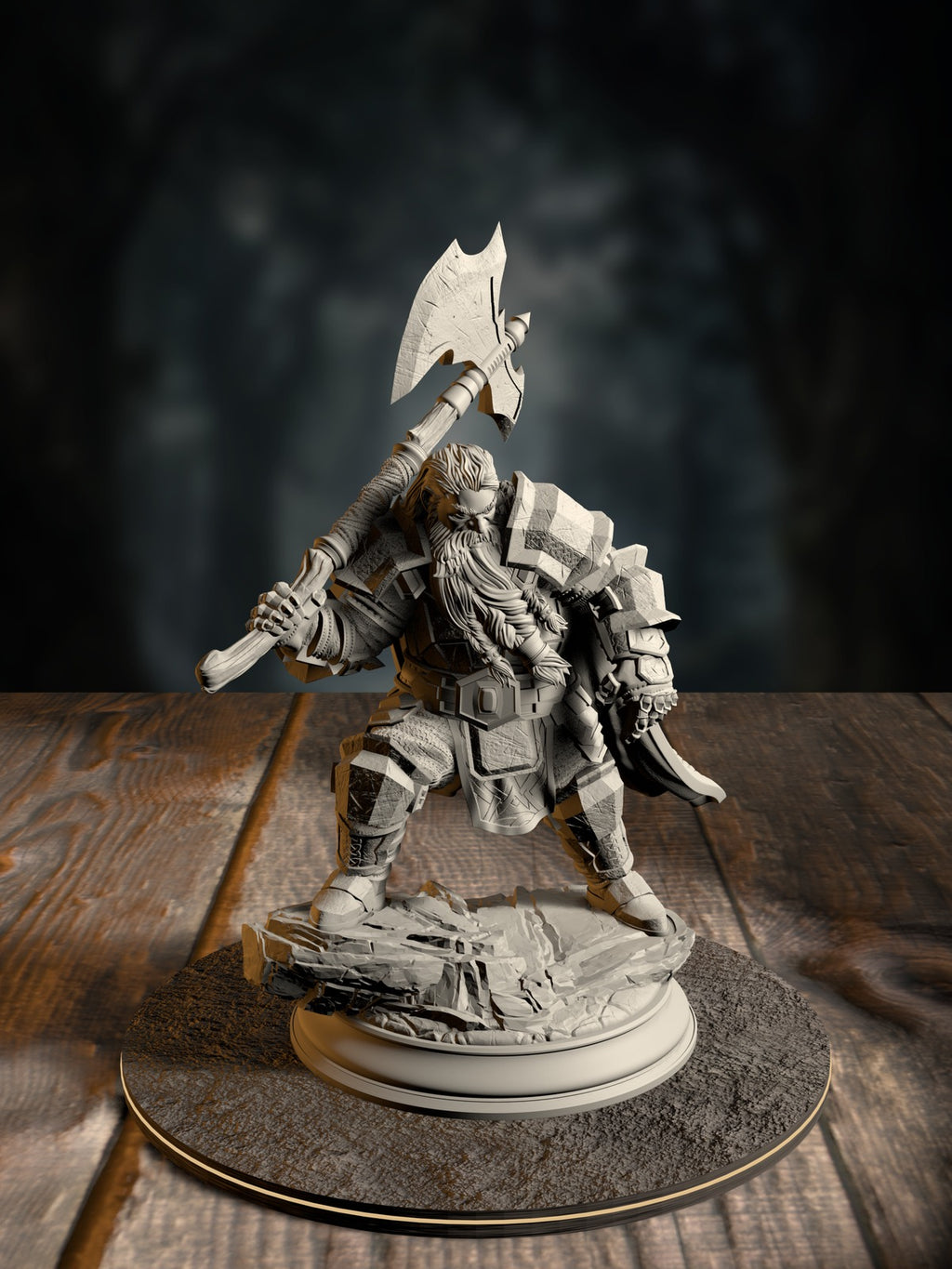 Took, Dwarven Axeman, in battle-worn armor with mourning-band detail, front view.
