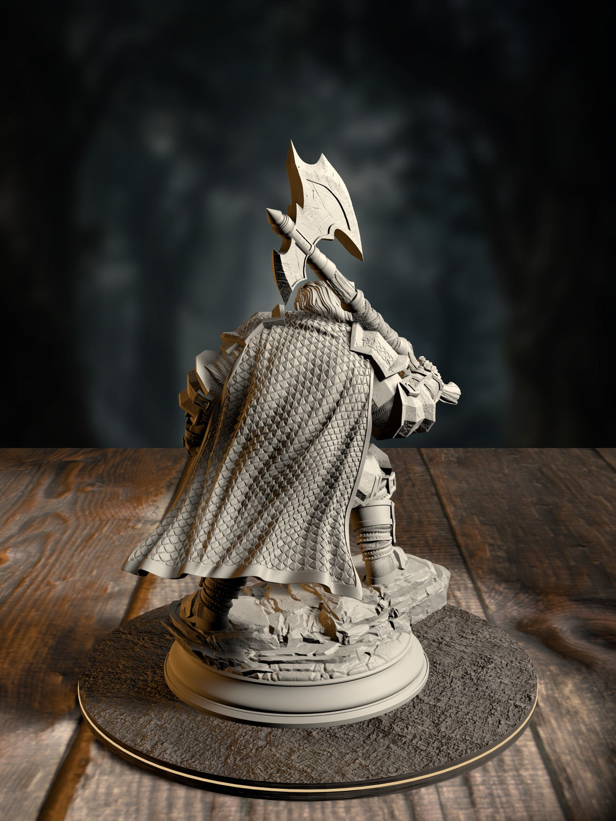 Took rear view showing dwarven axeman gear and grief-marked armor.