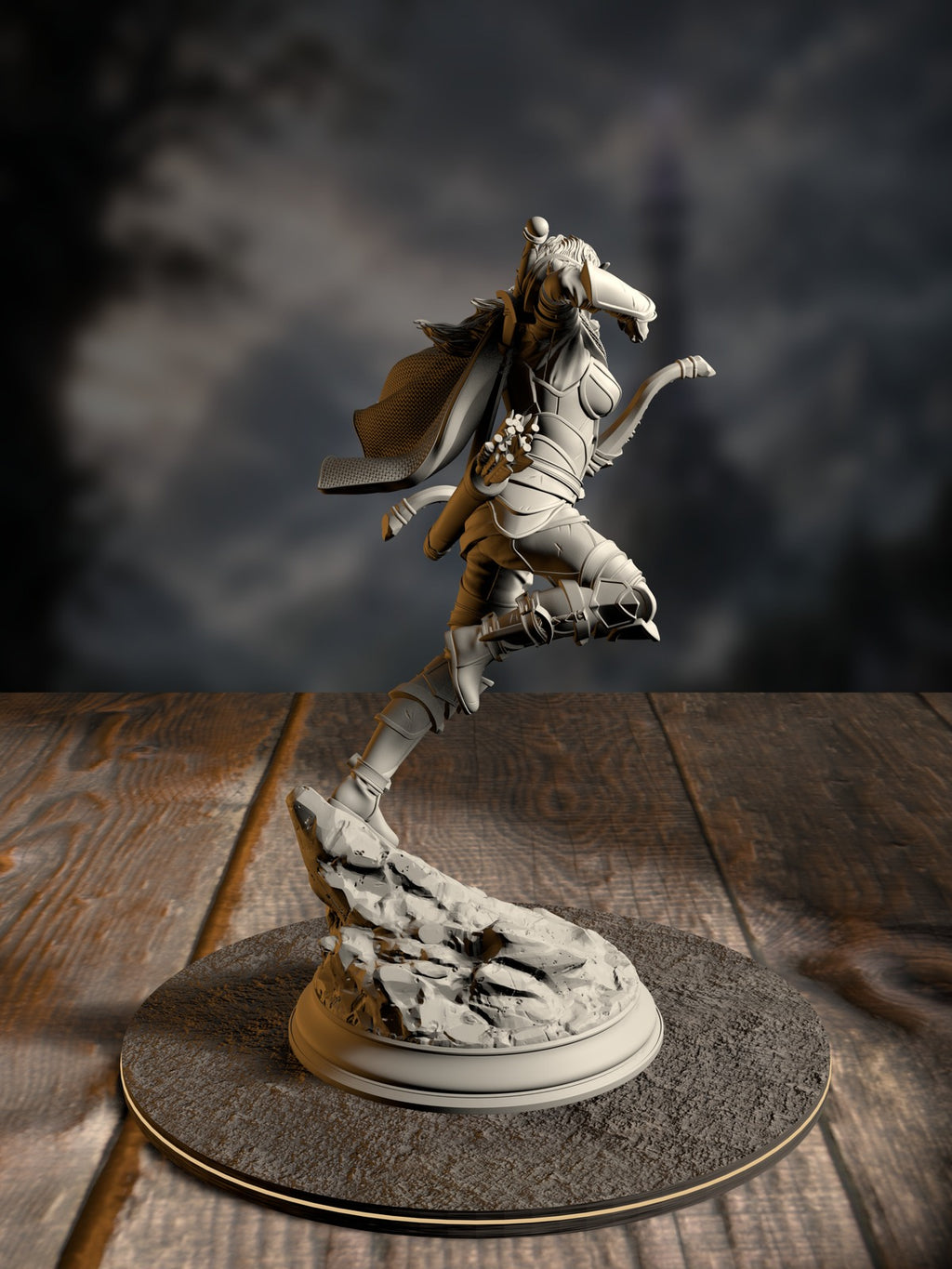 Virana, Devil Hunter, pose 3, rear view showing devil-hunter ranger gear detail.