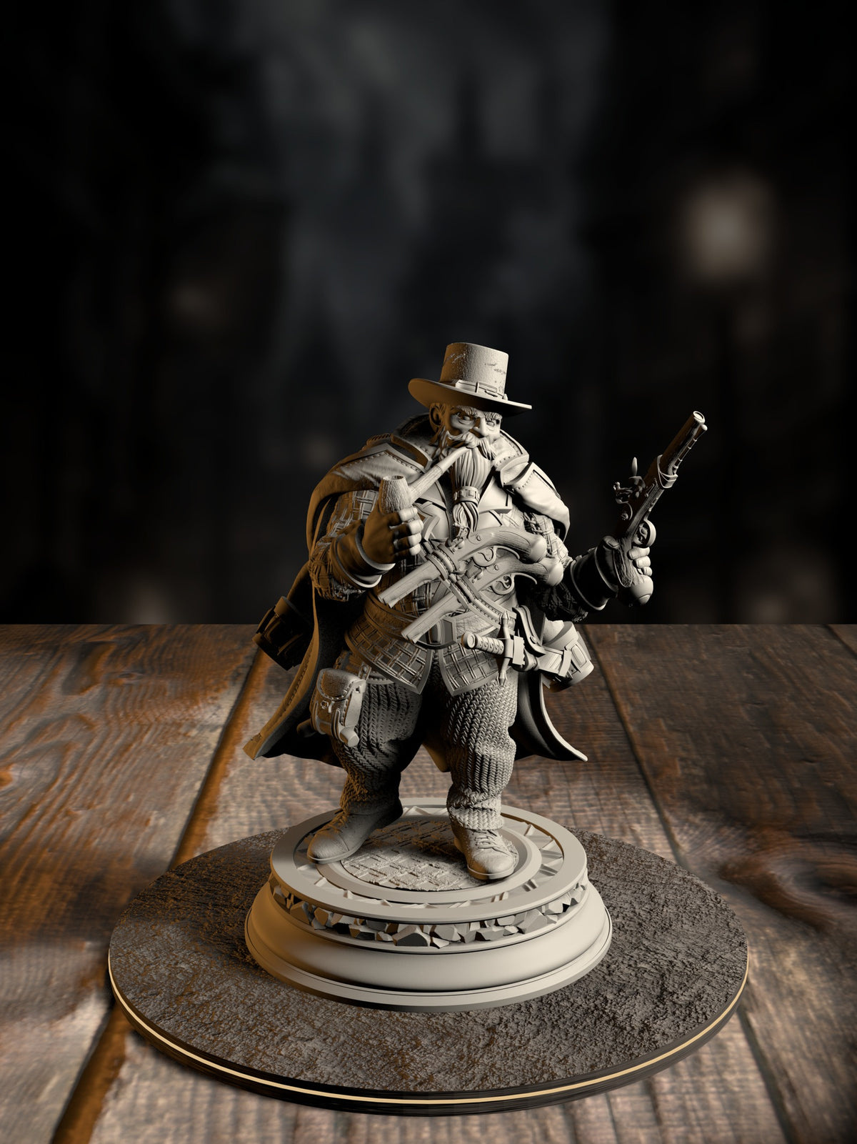 Torgrik “Tall Hat” - Dwarven Gunslinging Gangster miniature, front view