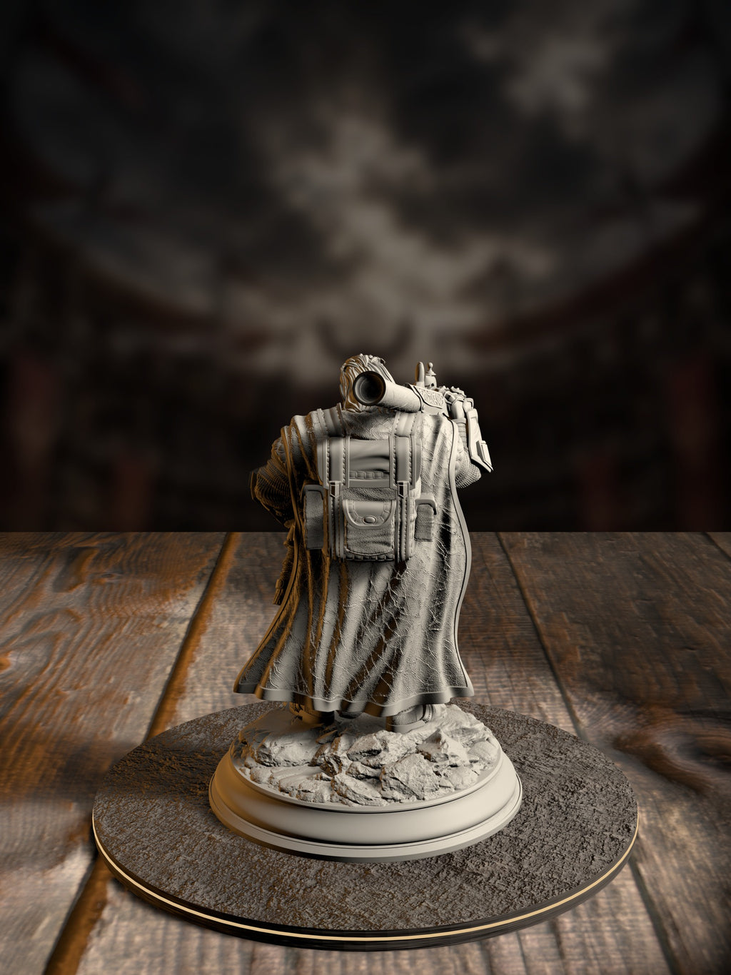 Front-angled view of the dwarven marksman miniature showing his braided beard, layered armor, and crossbow detail