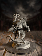 Rear view of the crossbow-wielding ratfolk warrior miniature showing its banded fur wrappings and tail