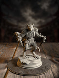 Plague-touched ratfolk warrior miniature crouched mid-charge, dual-wielding a pair of long twin blades
