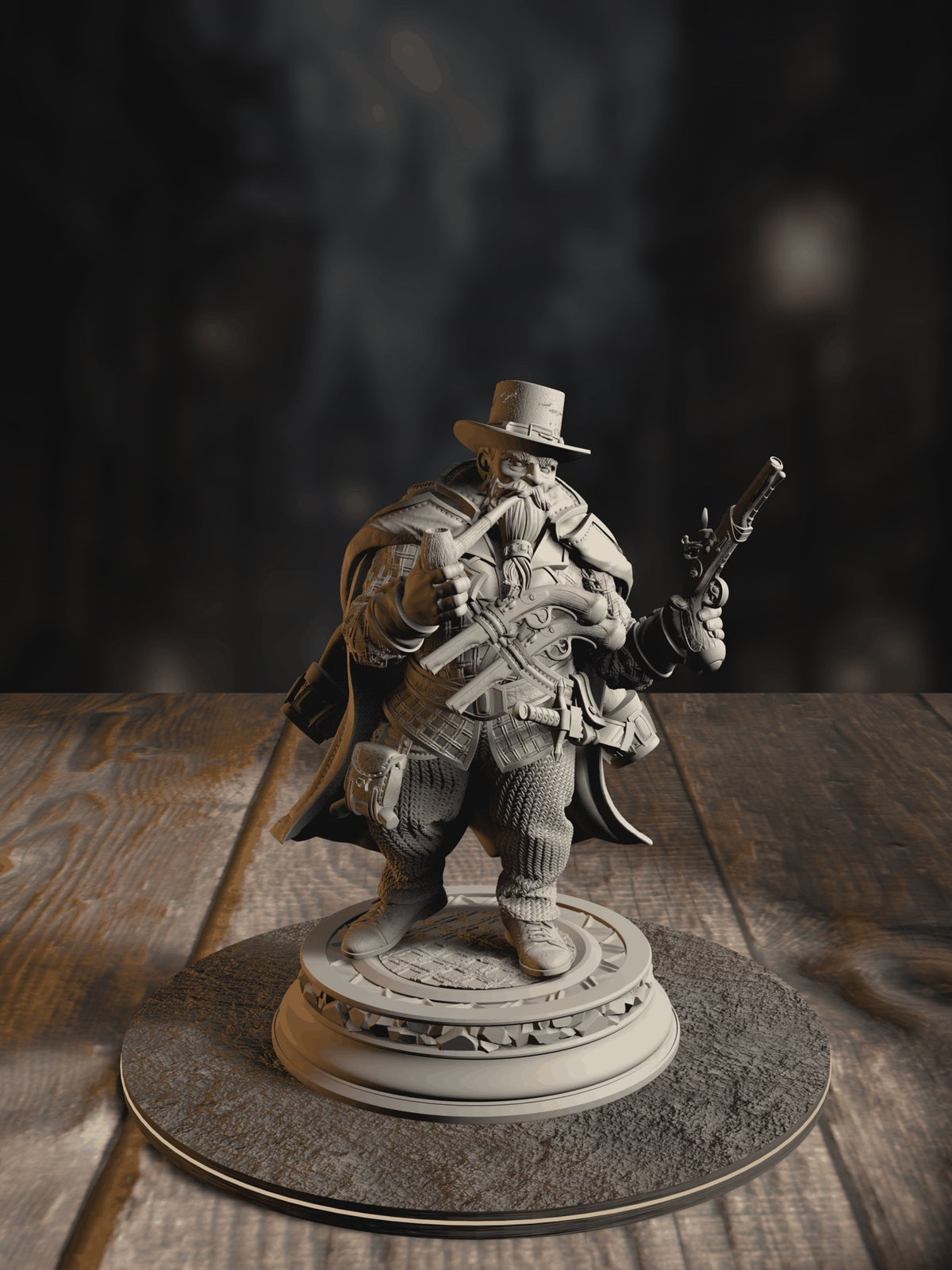 360-degree turnaround view of the Torgrik “Tall Hat” - Dwarven Gunslinging Gangster miniature
