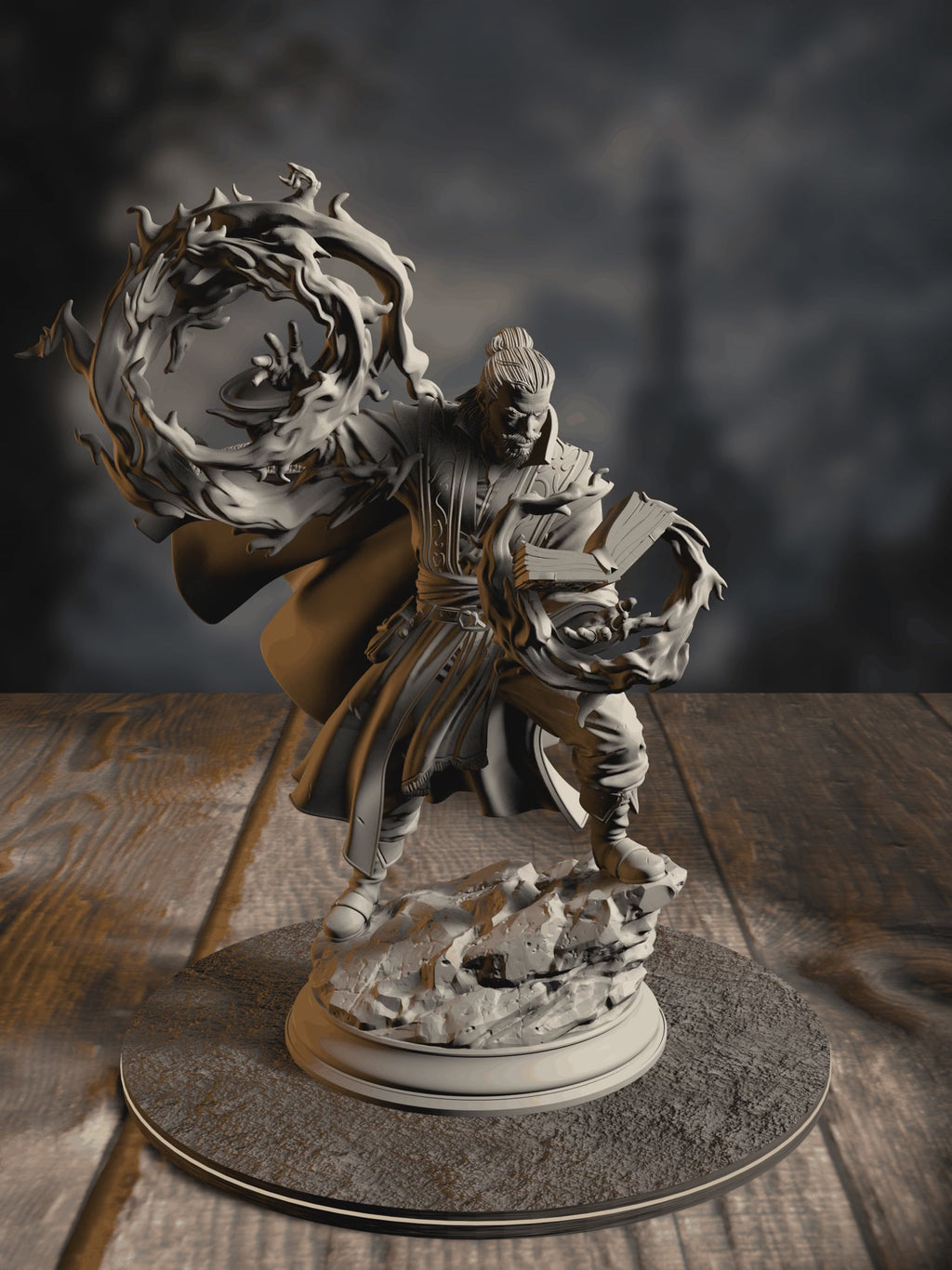 360-degree turntable of Aaron Drafthold, The Wandering Mage, showcasing full sculpt detail from every angle.