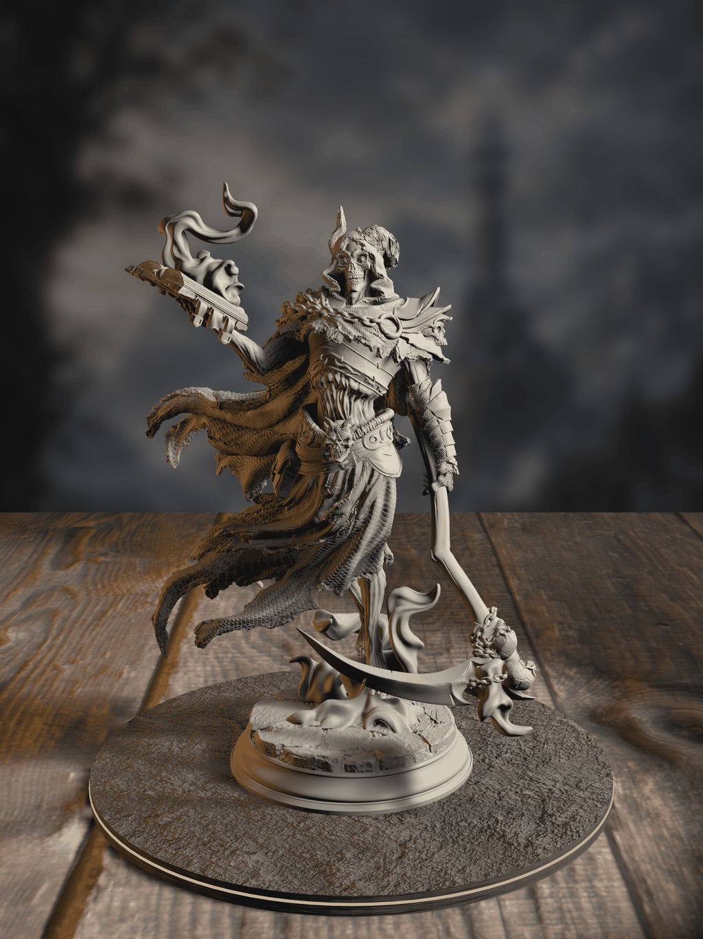360-degree turntable of Siltharis, Lich of the Restless Grave, showcasing full sculpt detail from every angle.