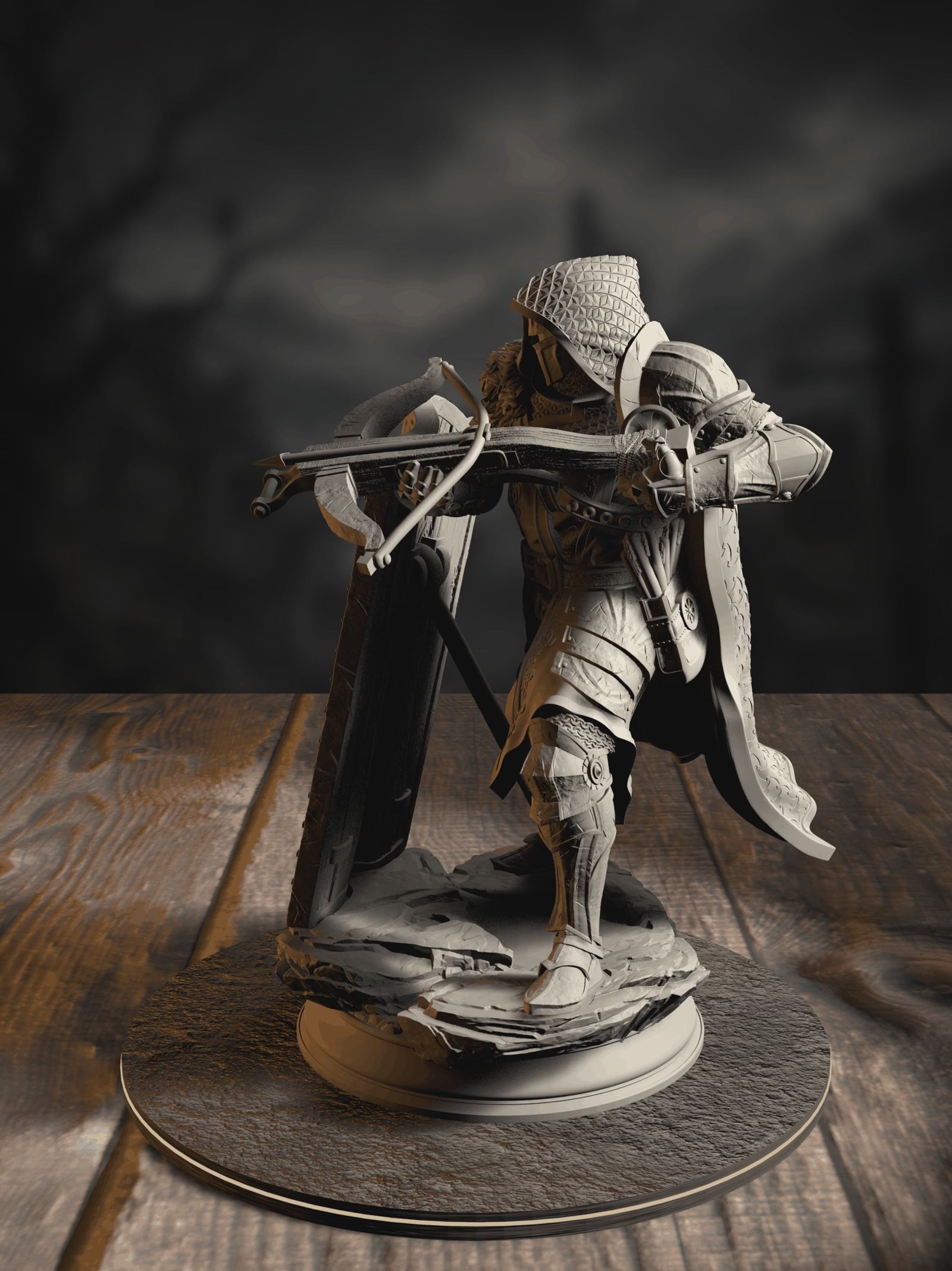 360-degree turntable of Erik of the Scarlett Road, Crossbow Knight, showcasing full sculpt detail from every angle.