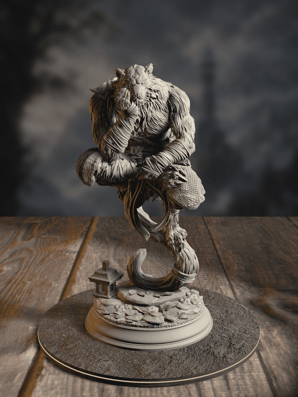 360-degree turntable of Raiko of the Wardens, Catfolk Wanderer, showcasing full sculpt detail from every angle.