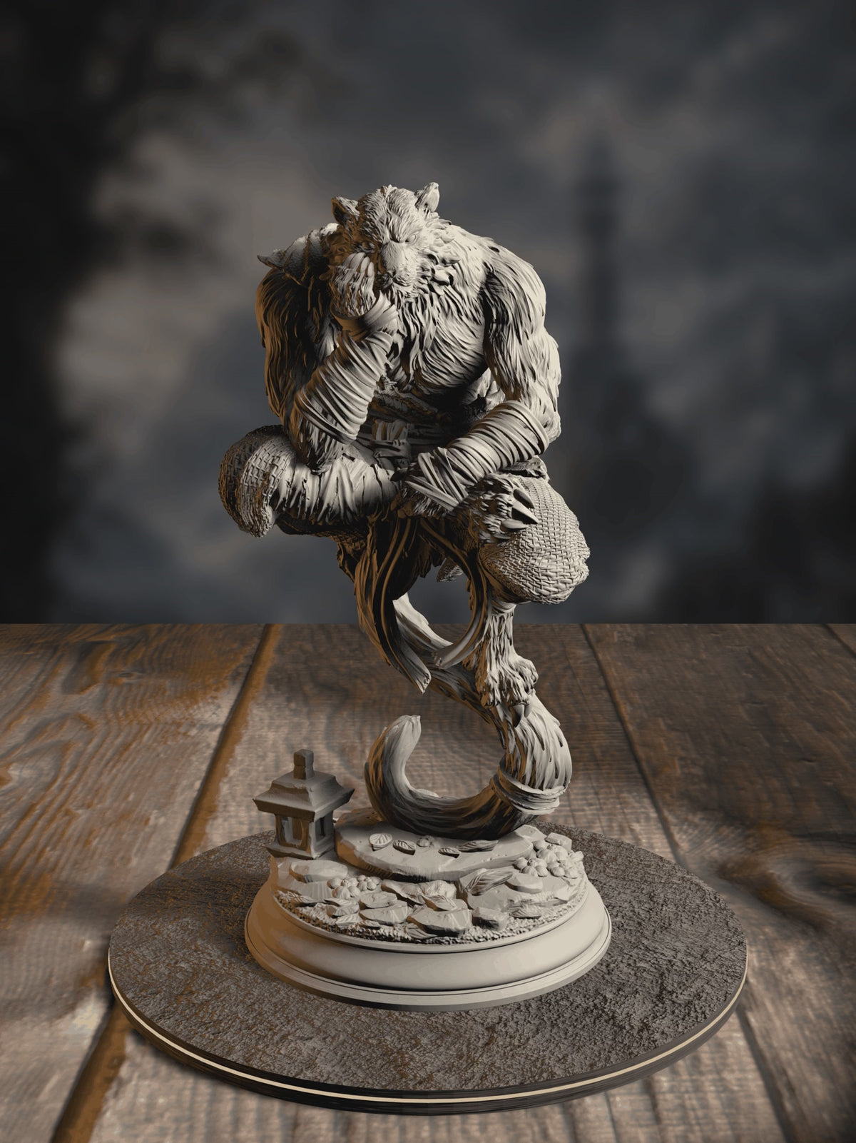 360-degree turntable of Raiko of the Wardens, Catfolk Wanderer, showcasing full sculpt detail from every angle.