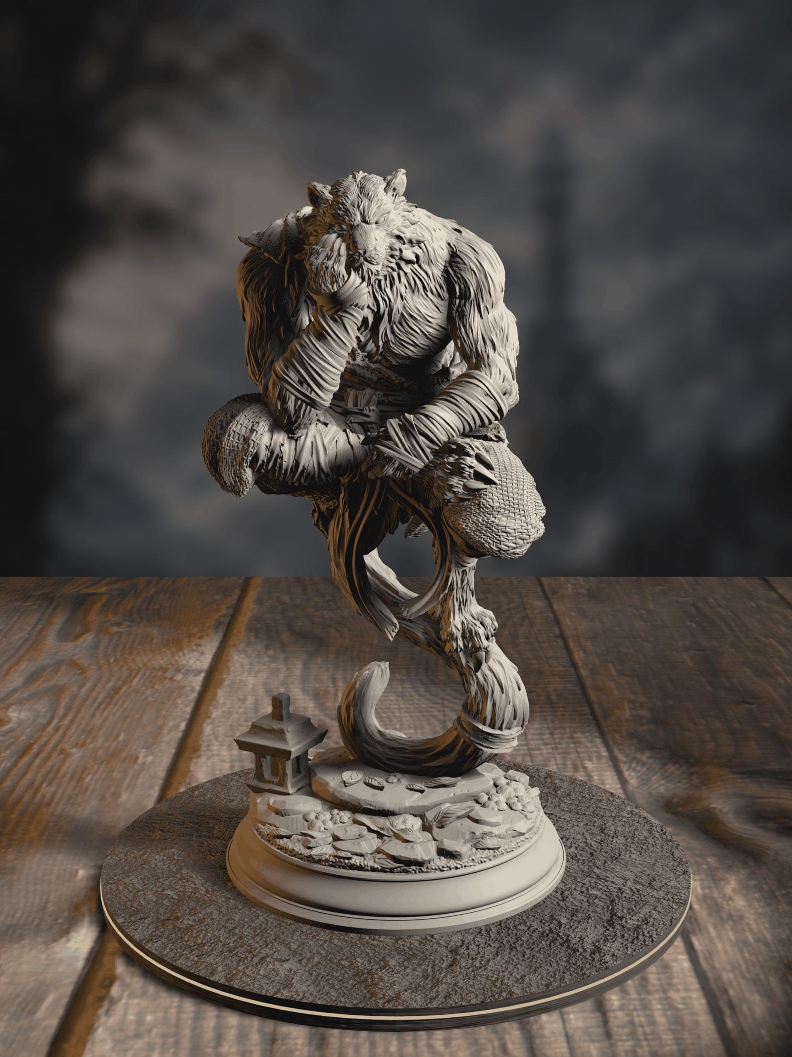 360-degree turntable of Raiko of the Wardens, Catfolk Wanderer, showcasing full sculpt detail from every angle.
