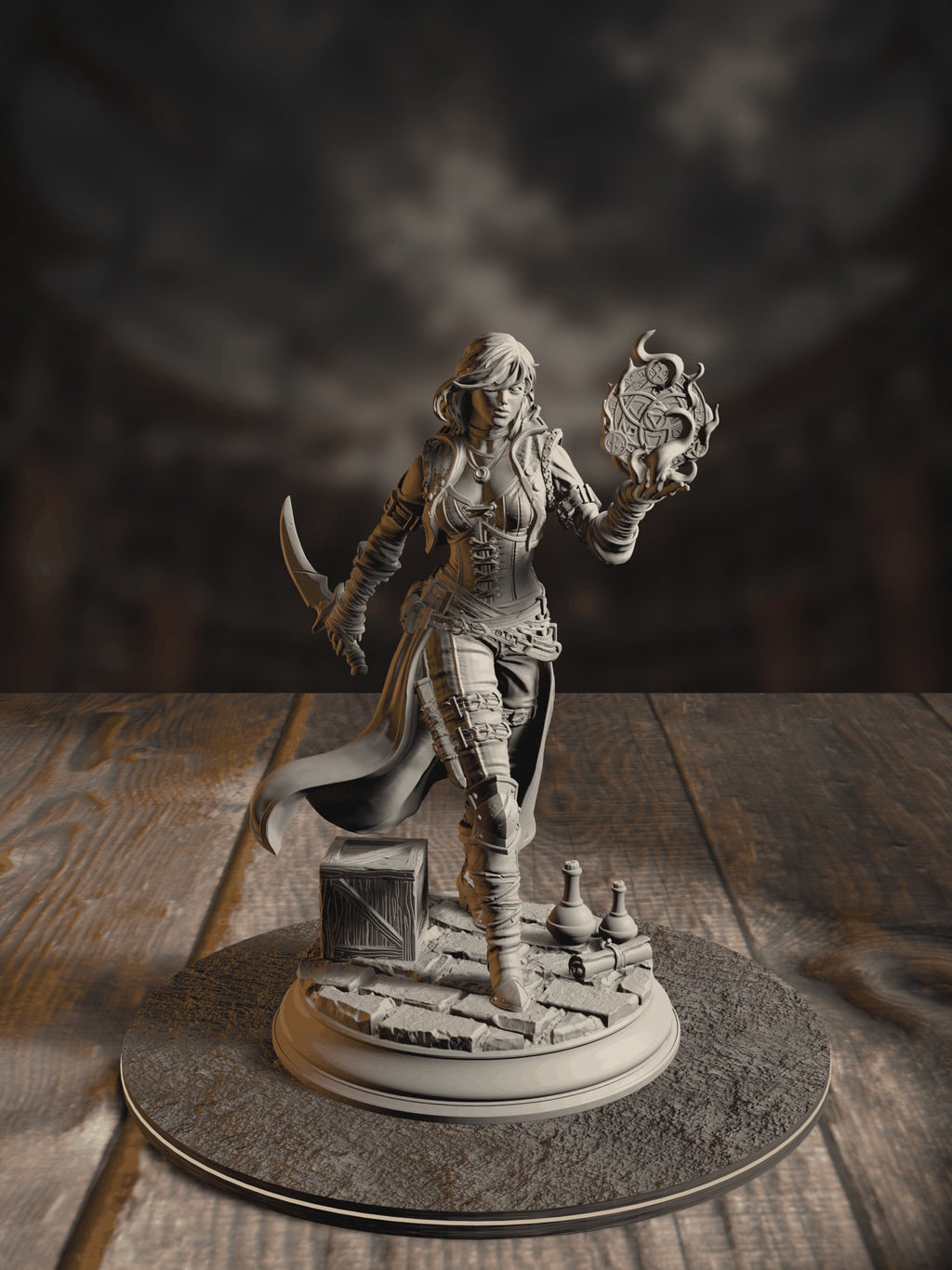 360-degree turnaround view of the Kira Solseth Rogue of the Arcane miniature
