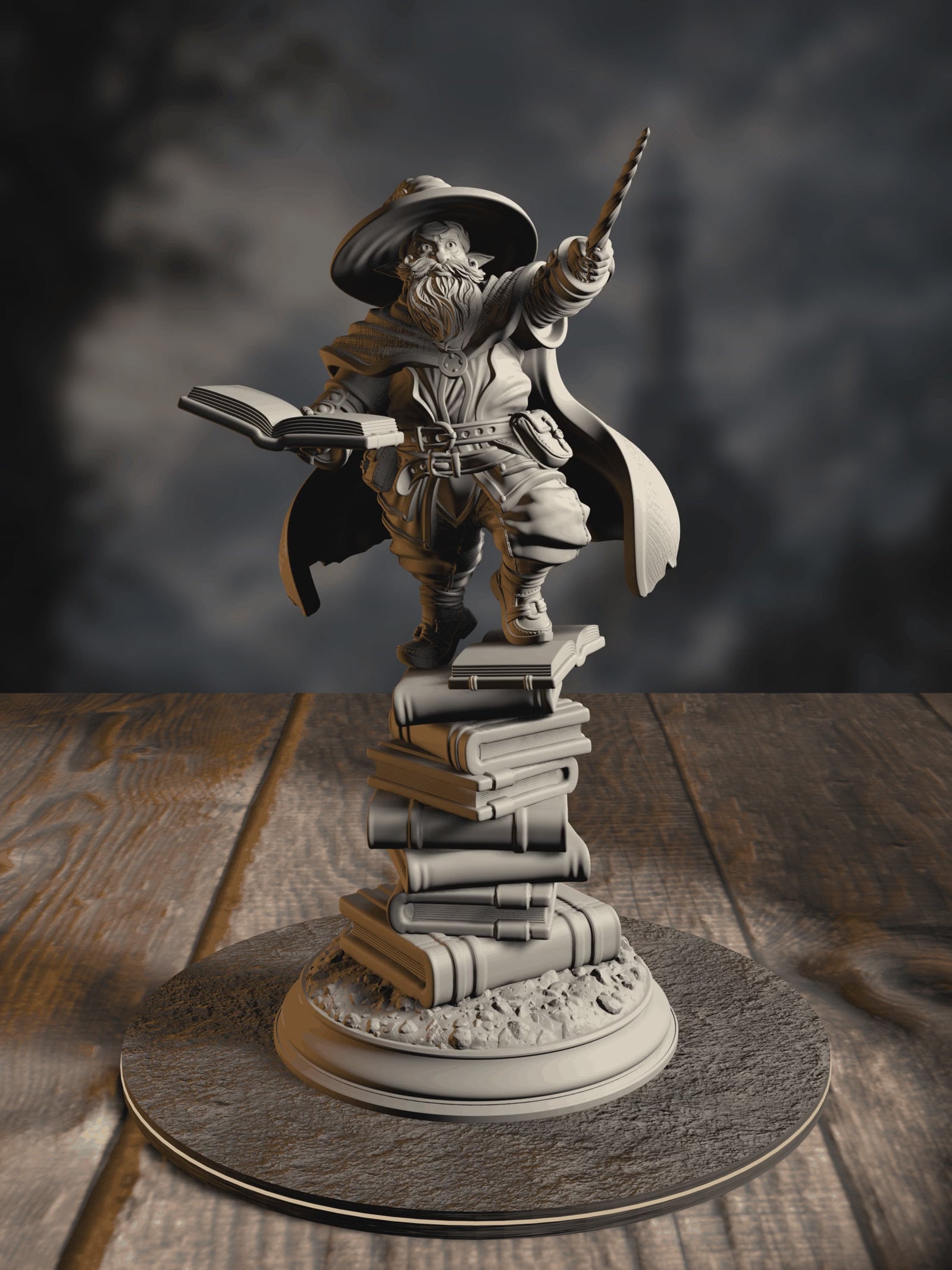 360-degree turntable of Pepitos the Manic, Professor of the Arcane, showcasing full sculpt detail from every angle.