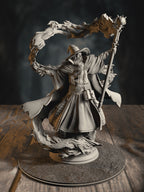 360-degree turntable of Merlin of Monmouth, Elder Wizard, showcasing full sculpt detail from every angle.