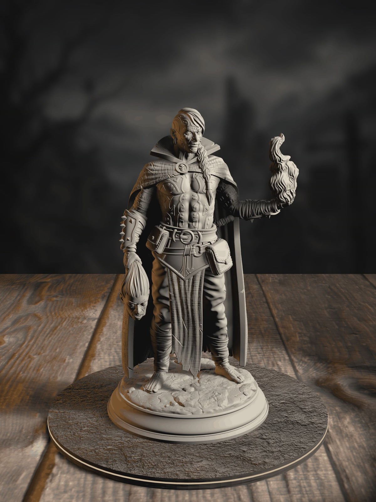 360-degree turntable of Kael the Forlorn Soul, Dark Pact Warlock, showcasing full sculpt detail from every angle.