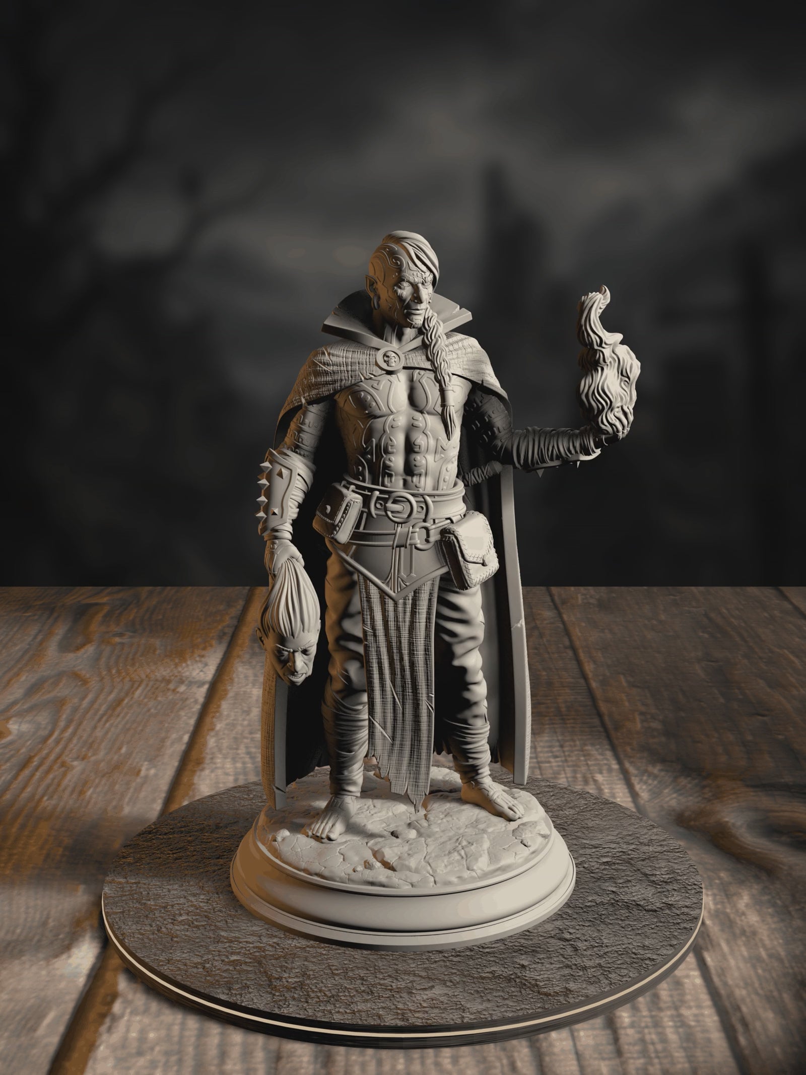 360-degree turntable of Kael the Forlorn Soul, Dark Pact Warlock, showcasing full sculpt detail from every angle.