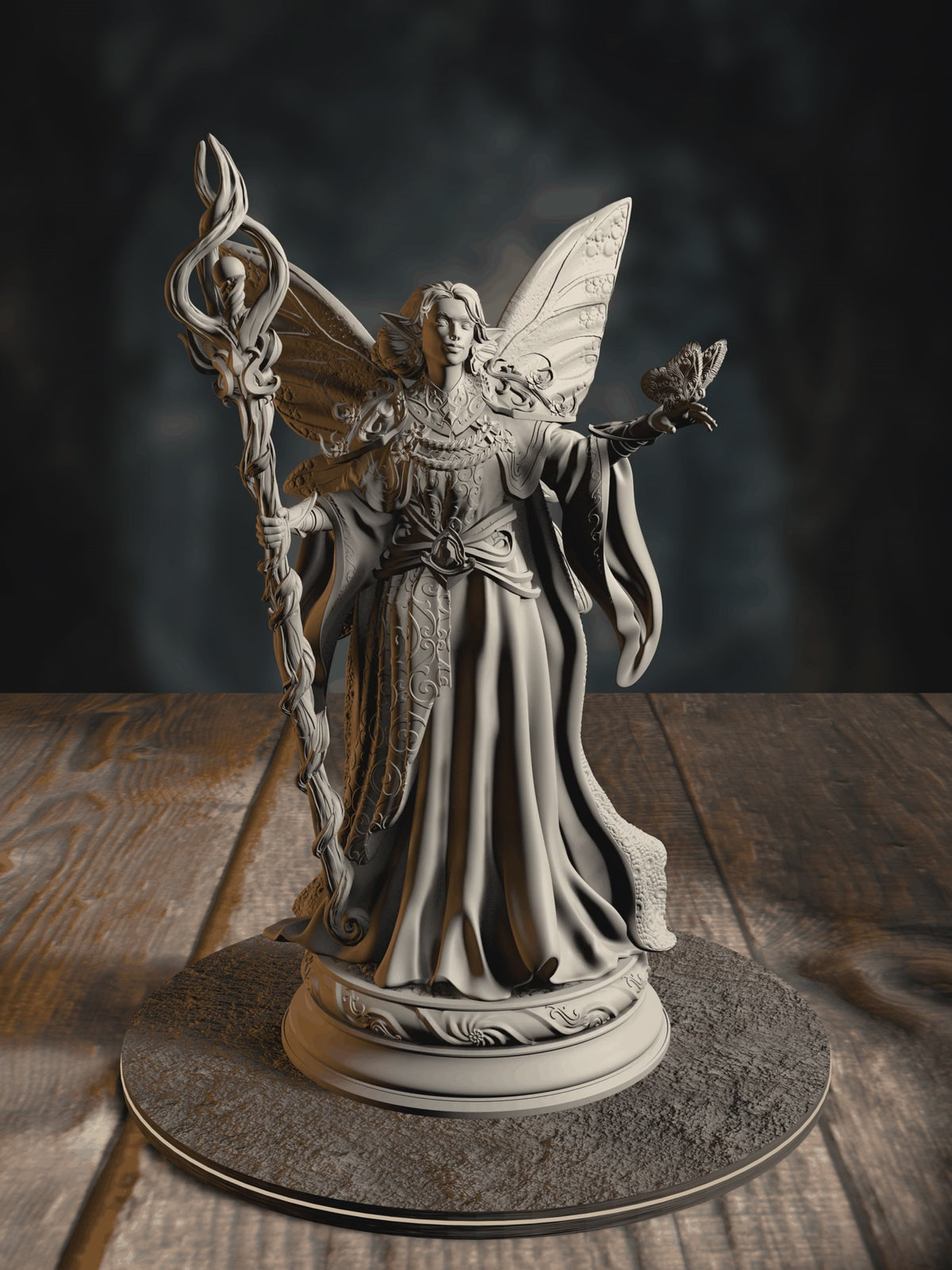 360-degree turntable of Feena, Fairy Godmother, showcasing full sculpt detail from every angle.