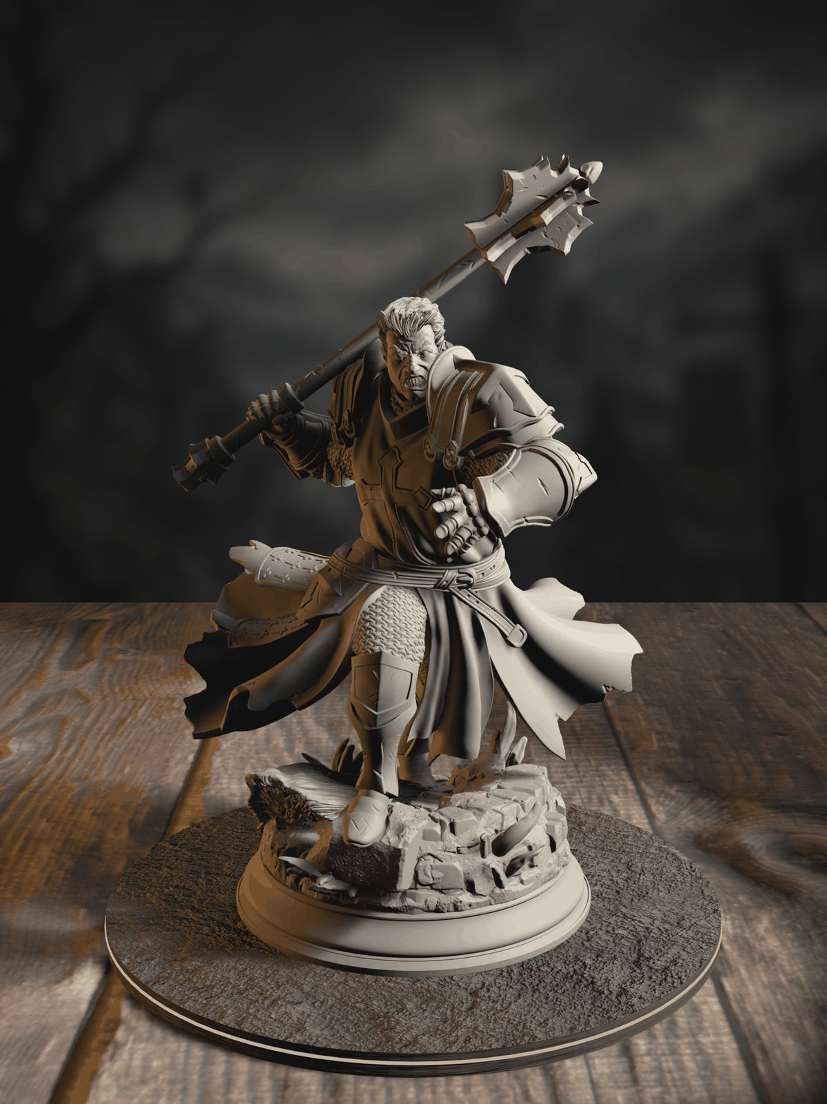 360-degree turntable of Thaddeus the Fortress, Horauthin’s Favoured, showcasing full sculpt detail from every angle.