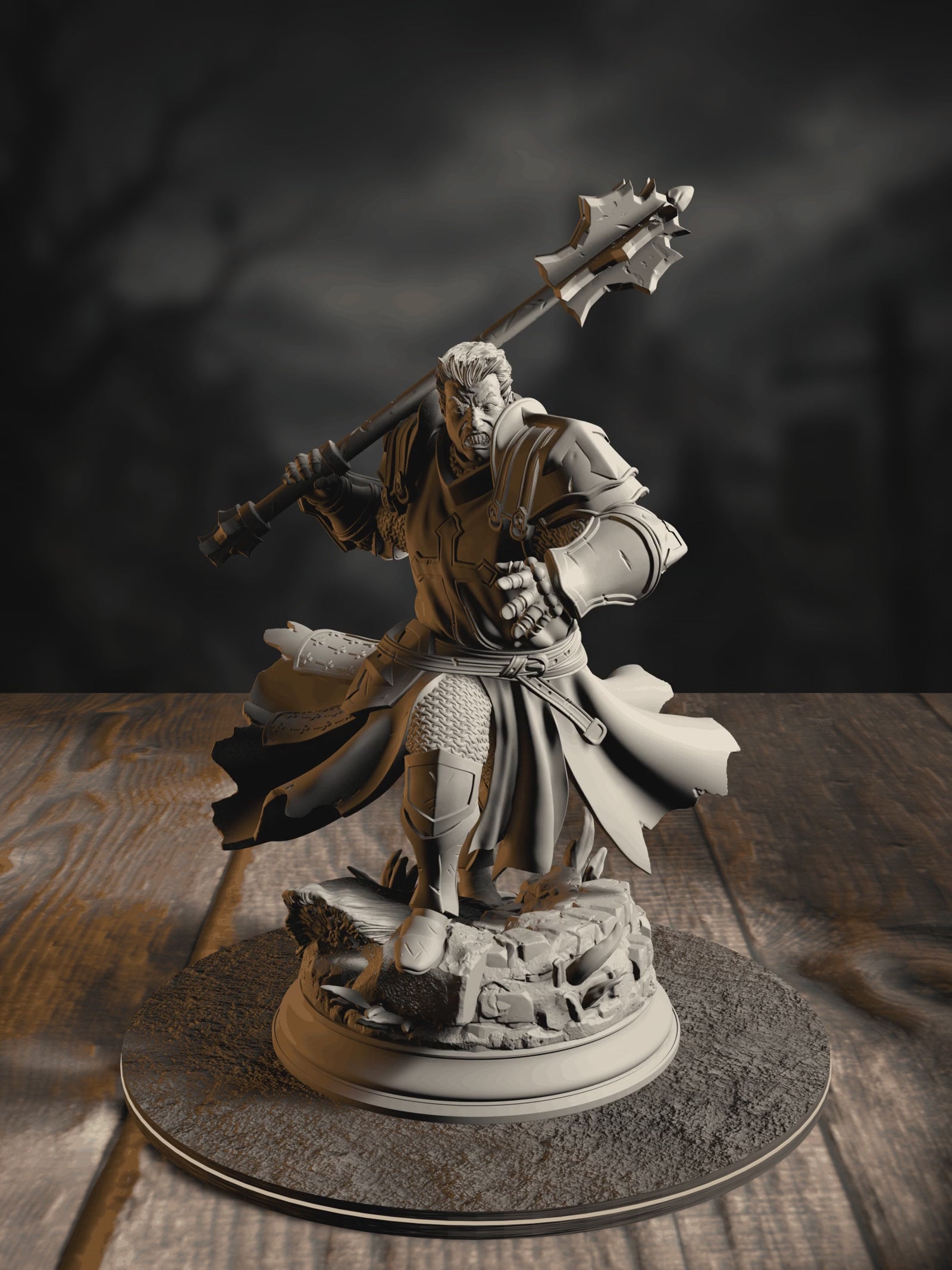 360-degree turntable of Thaddeus the Fortress, Horauthin’s Favoured, showcasing full sculpt detail from every angle.