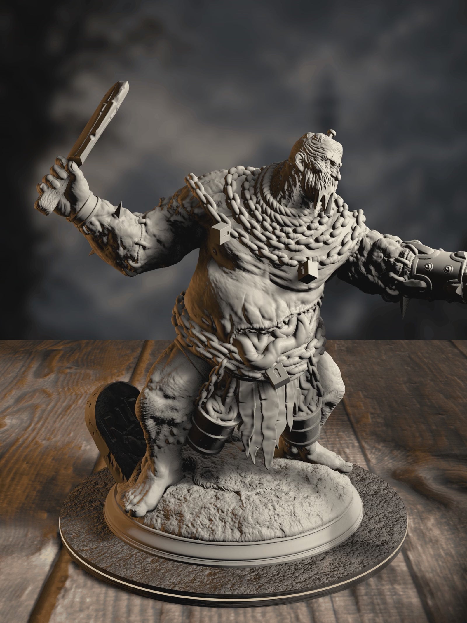 360-degree turntable of Sown One, Flesh Golem, showcasing full sculpt detail from every angle.