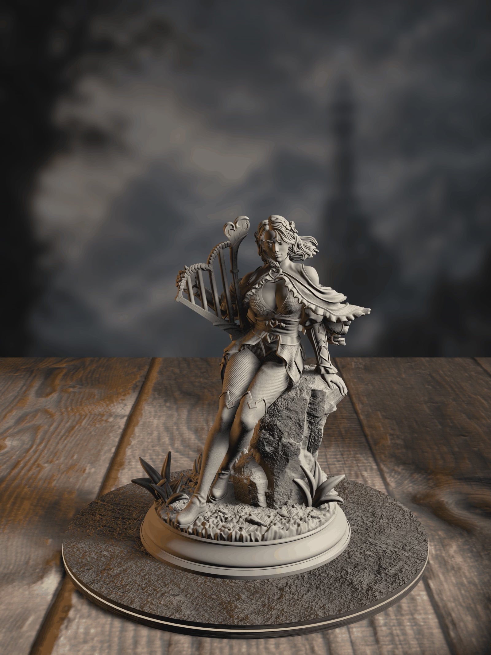 360-degree turntable of Mabel, Bard of Hearts, showcasing full sculpt detail from every angle.