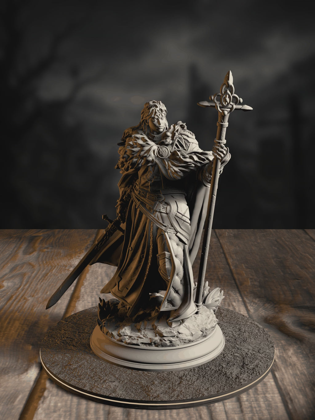 360-degree turntable of Silvia the Tearless, War Priestess, showcasing full sculpt detail from every angle.