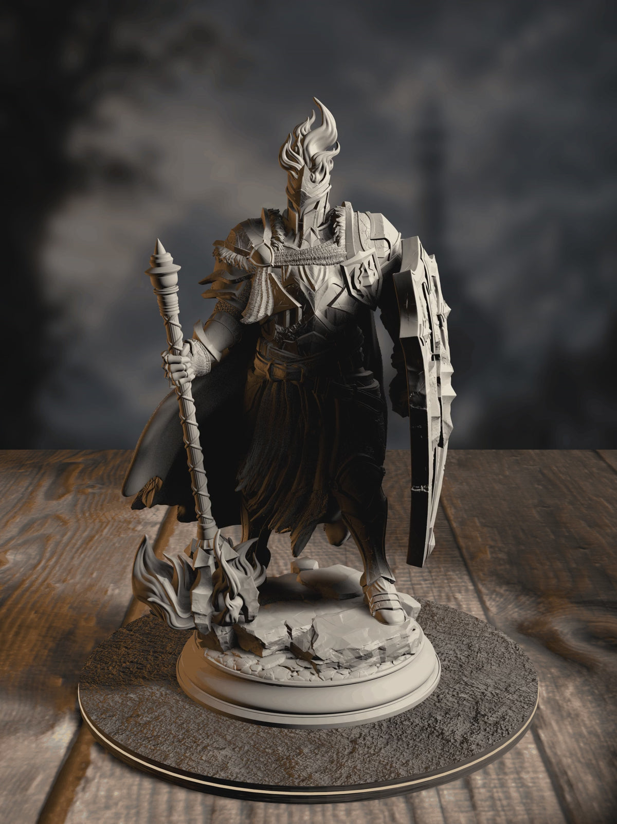 360-degree turntable of Glancalion, Paladin of the First Flame, showcasing full sculpt detail from every angle.