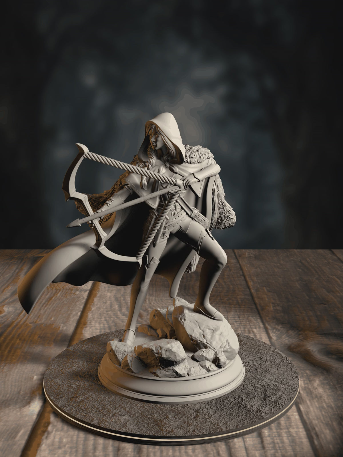360-degree turntable of The Crimson Hood, Brigand of the Woods, showcasing full sculpt detail from every angle.