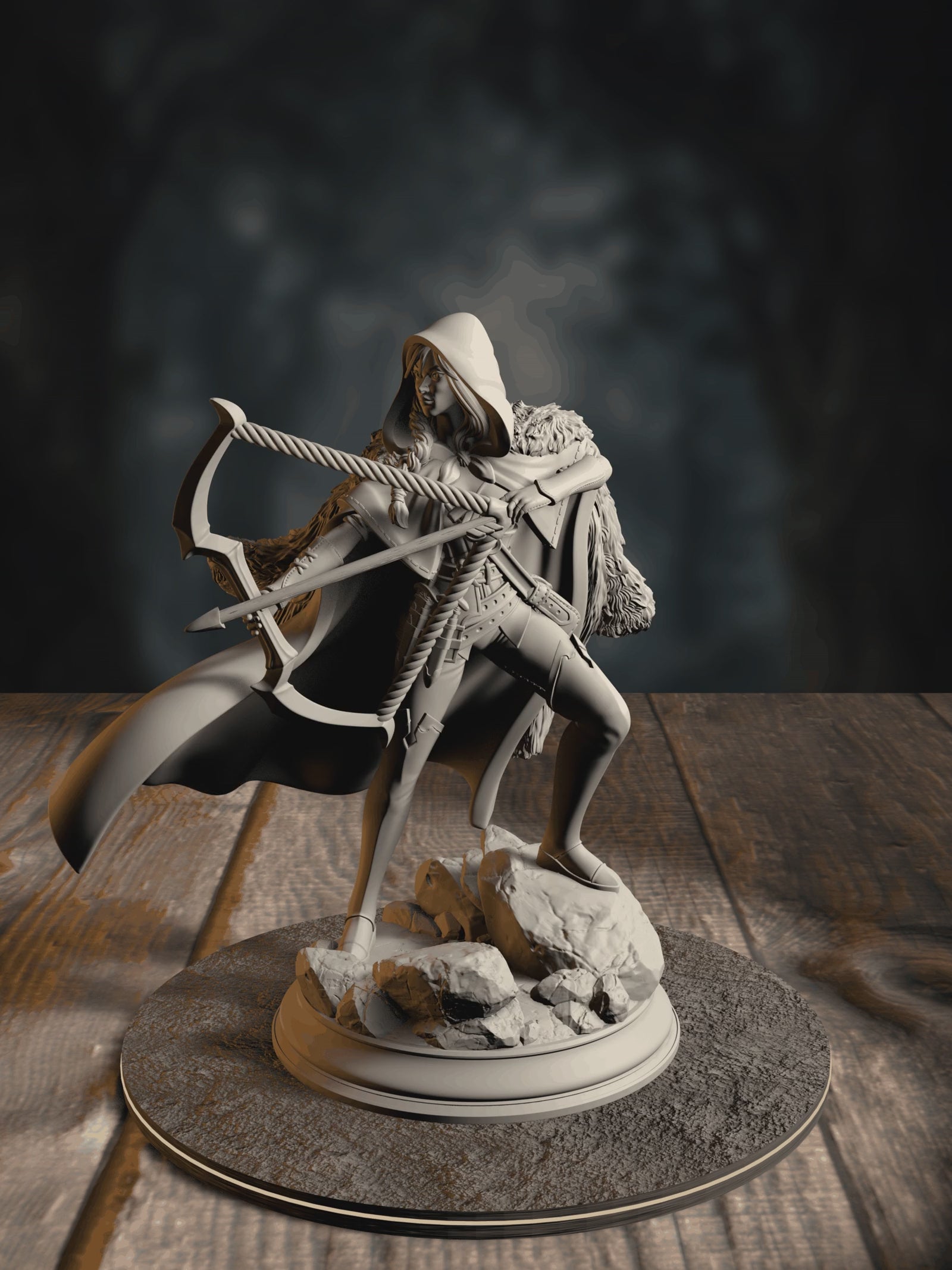360-degree turntable of The Crimson Hood, Brigand of the Woods, showcasing full sculpt detail from every angle.