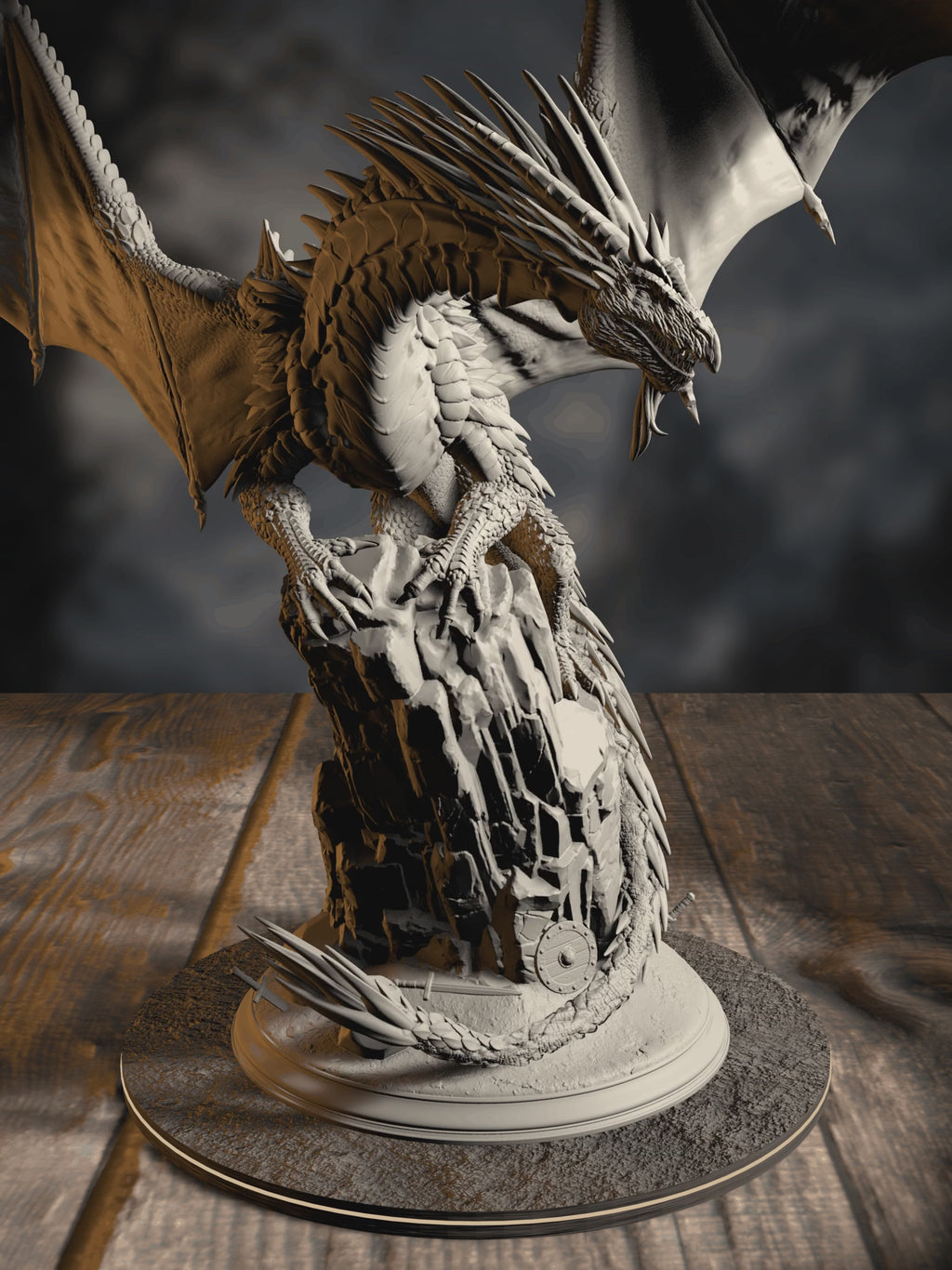 360-degree turntable of Gintharax, Adult Silver Dragon, showcasing full sculpt detail from every angle.