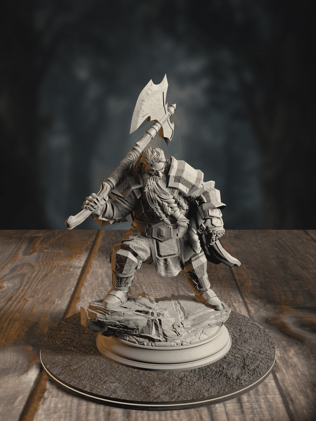 360-degree turntable of Took, Dwarven Axeman, showcasing full sculpt detail from every angle.