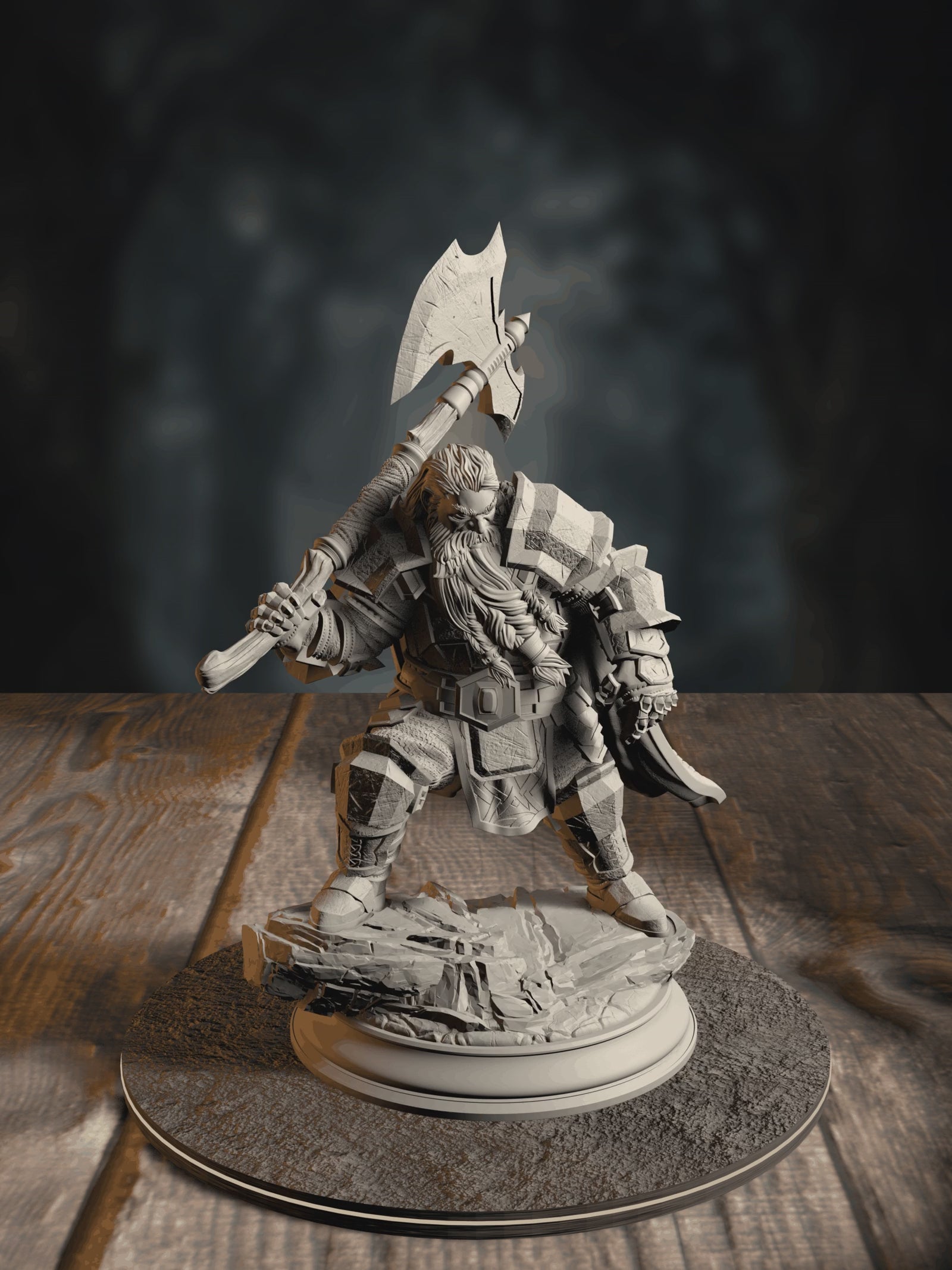 360-degree turntable of Took, Dwarven Axeman, showcasing full sculpt detail from every angle.